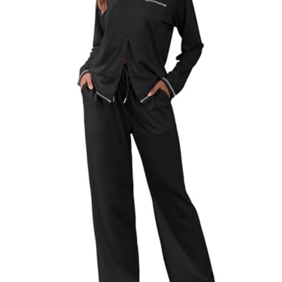 Cotton Blend Pajama Set Long Sleeve Button Down Lounge Sleepwear Classic - Picture 2 of 7